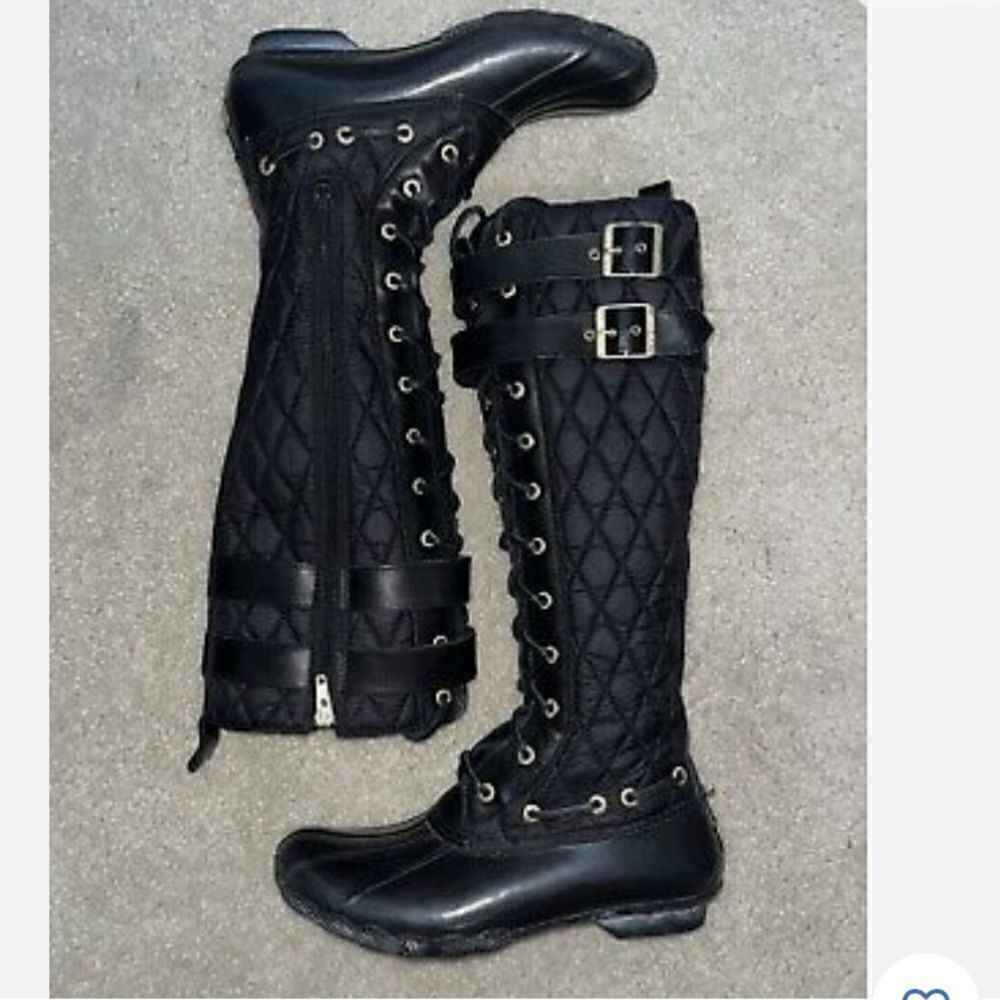 Sperry Top Sider Tall Quilted Womens Black Gold Winter Duck Boots 9045469 Size 6